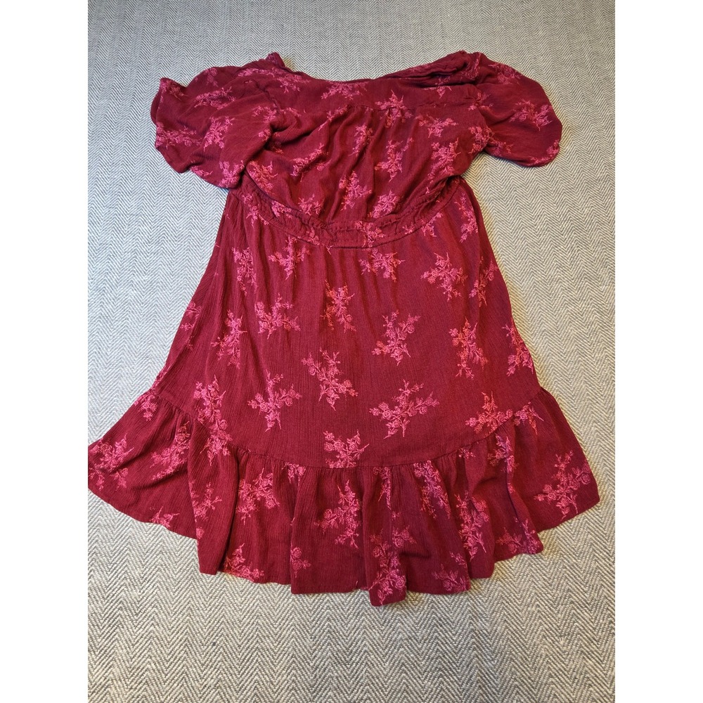 Rewind Mini Dress Women's 2XL Burgundy Pink Floral Embroidered Crinkle Ruffle